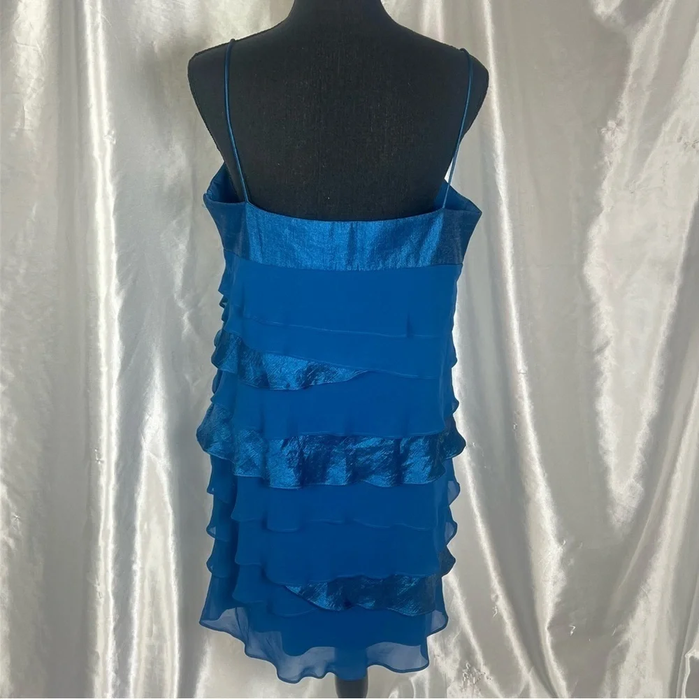 Y2K Prom Blue Tiered Mini Dress 14P Satin & Chiffon Ruffles
